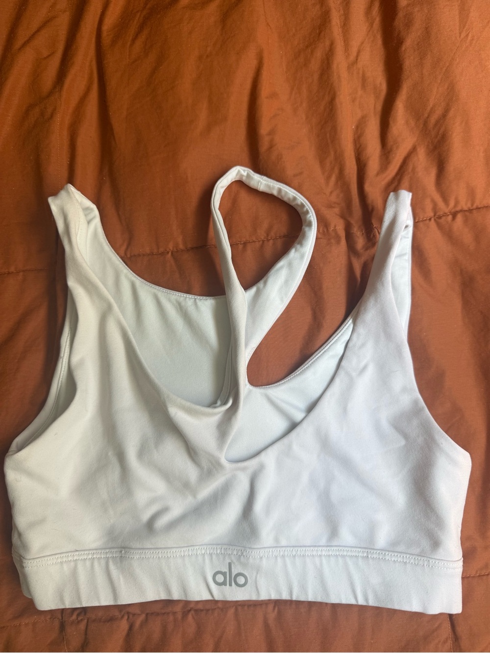 ALO Yoga White Racerback Sports Bra with Logo Band